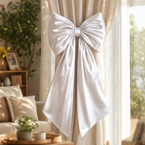 White Bow Decor, 40 x 24 Inches Large Big White Bow Party Decorations for Backdrop Birthday Wedding Bride, Huge Satin Ribbon Tie Hanging Wall Decor