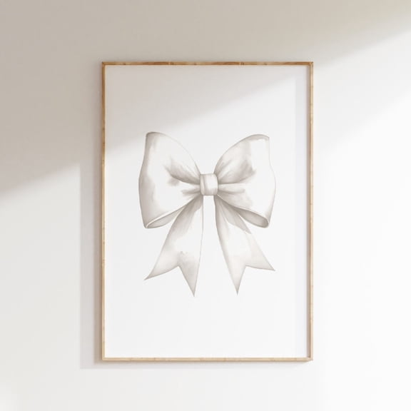 White Bow Preppy Aesthetic Wall Art Coquette Room Decor Cute Neutral Nursery Decoration, Unframed Paper Poster 11x14in