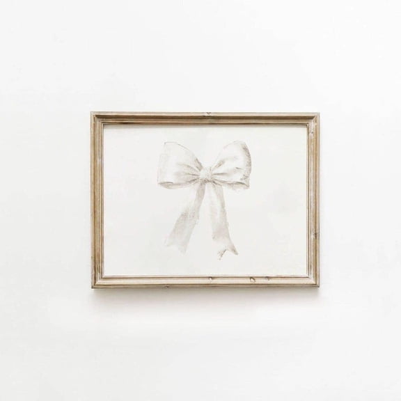 White Bow - Preppy Horizontal Bow Cute Dorm Ivory Aesthetic Decor, UNFRAMED Size 16x16