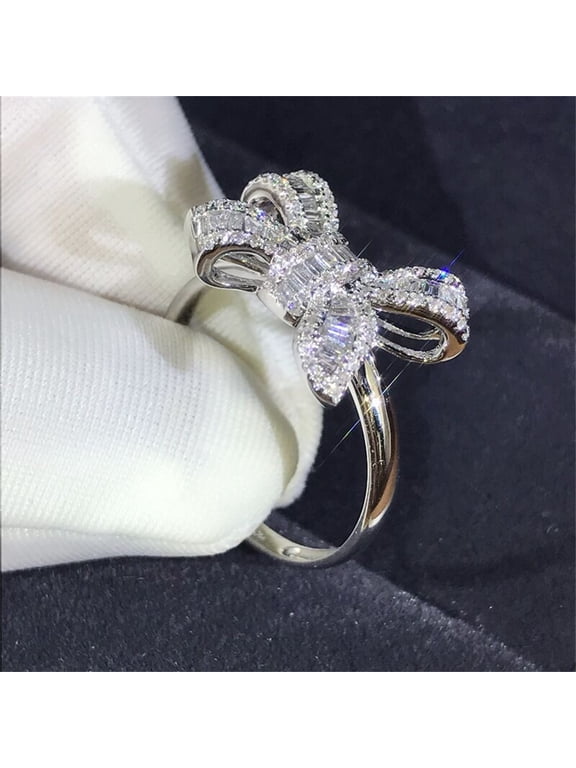White Bow Ring for Women - Elegant Wedding & Engagement Jewelry Gift, Hypoallergenic Fashion Ring, Size 5-11, Perfect for Birthdays, Anniversaries & Special Occasions