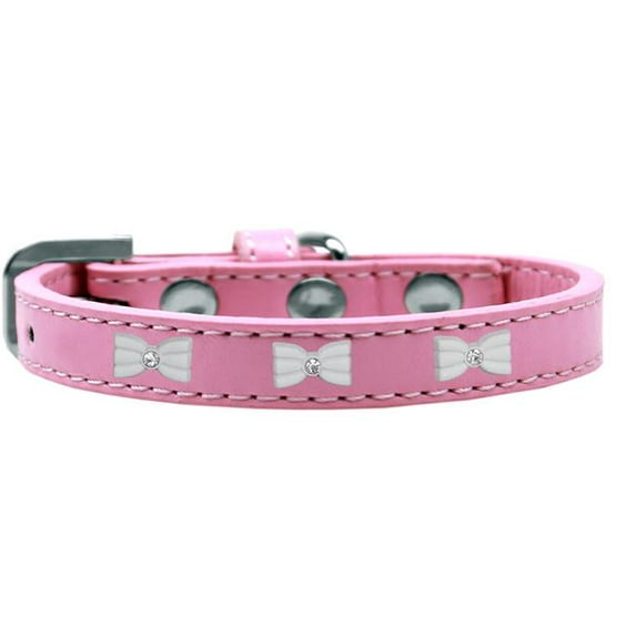 White Bow Widget Dog Collar, Light Pink - Size 14