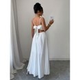 thumbnail image 1 of White Bowknot Pleated A-Line Waisted Slim Strap Maxi Dress For Women, 1 of 6