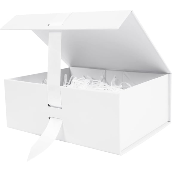 White Box with Ribbon, 8.6x6.7x3.4 inch Groomsman Proposal Box for Presents with Closure , Rectangle Collapsible Luxury Box for Wedding, Christmas, Halloween, Birthday
