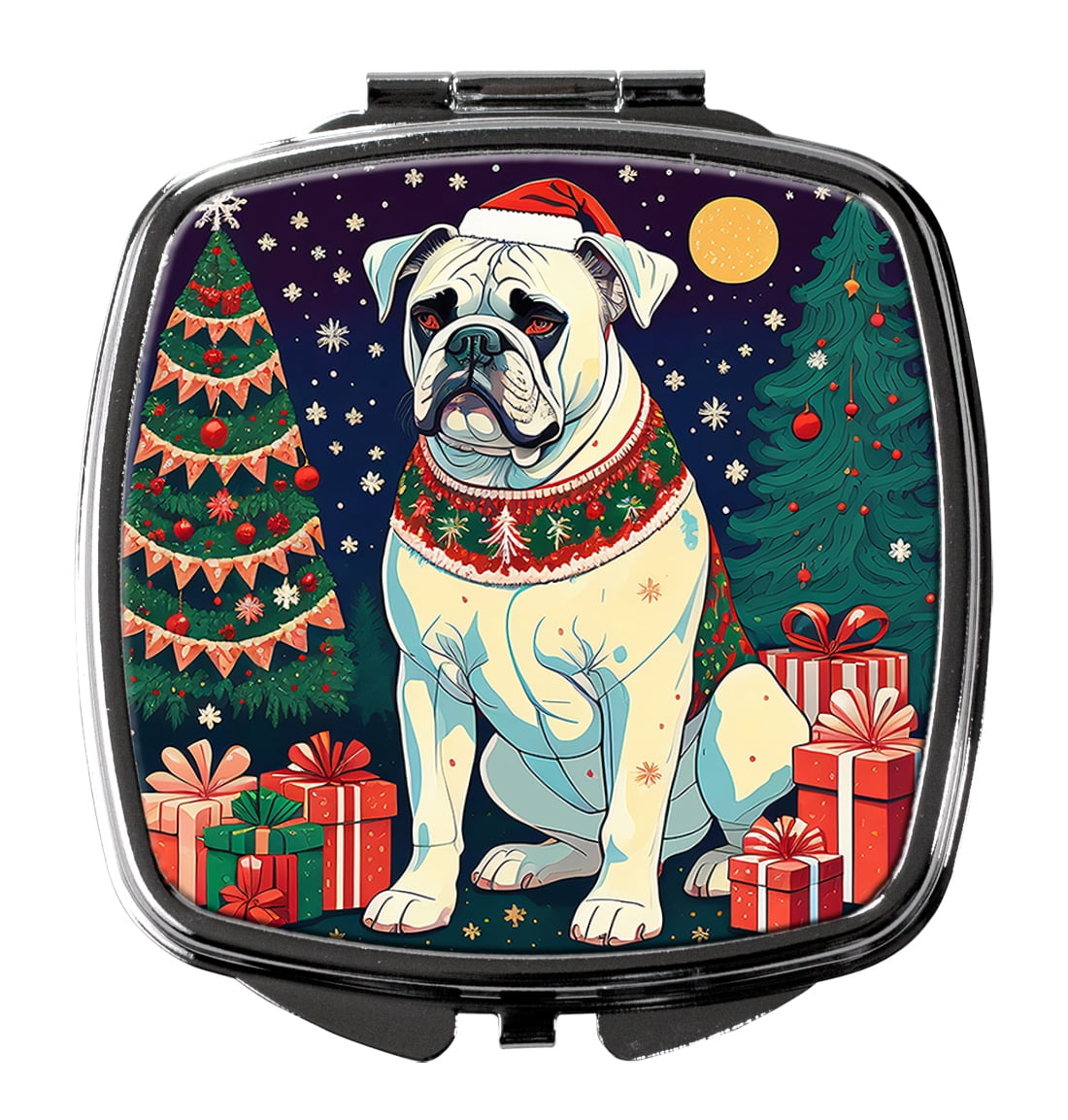 White Boxer Christmas Compact Mirror 2.75 in x 3 in