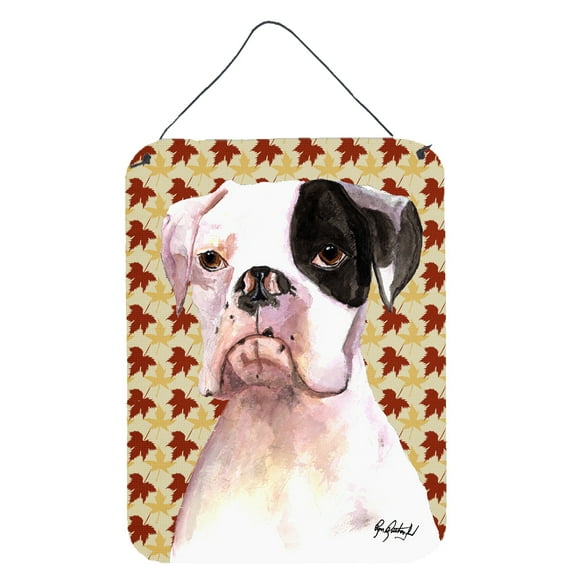 White Boxer Cooper Fall Leaves Wall or Door Hanging Prints