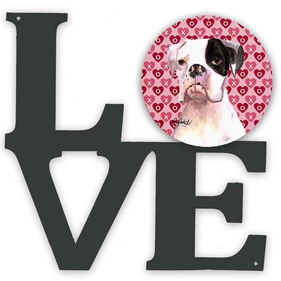 White Boxer Cooper Hearts and Love Metal Wall Artwork LOVE