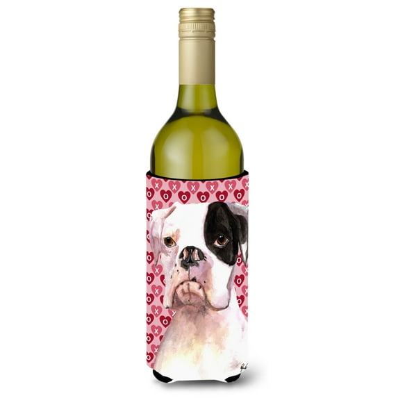 White Boxer Cooper Hearts and Love Wine Bottle Hugger
