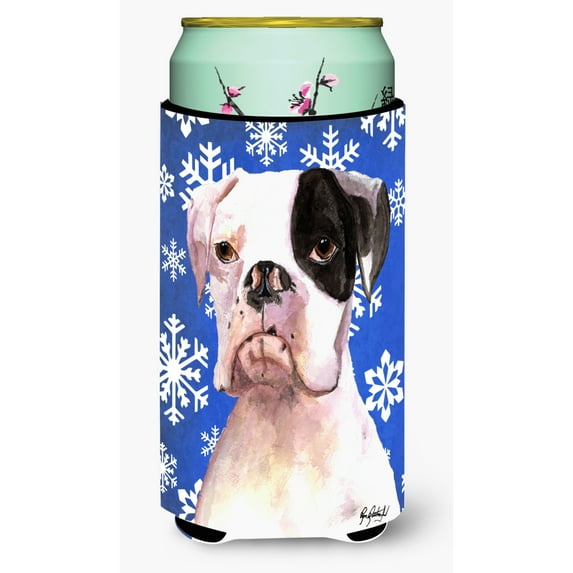 White Boxer Cooper Winter Snowflakes Tall Boy Hugger