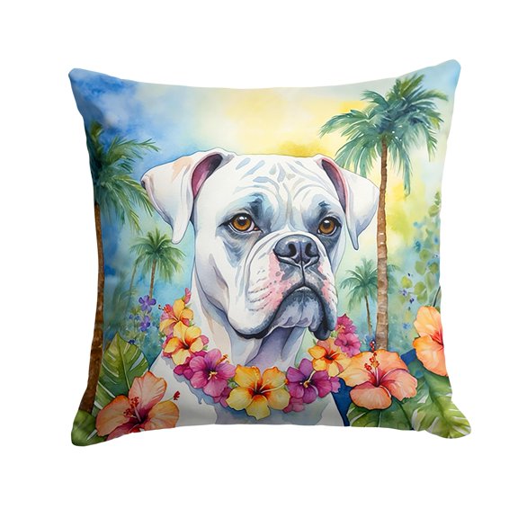 White Boxer Luau Throw Pillow 14 in x 14 in