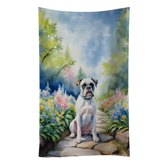 White Boxer Spring Path Kitchen Towel 15 in x 25 in