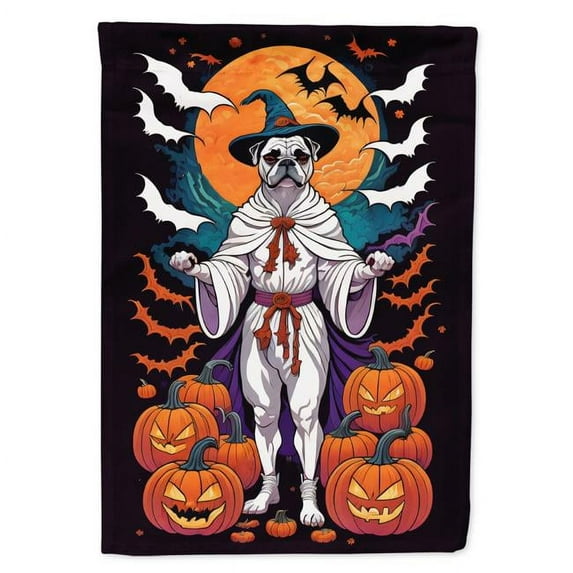 White Boxer Witchy Halloween House Flag 28 in x 40 in