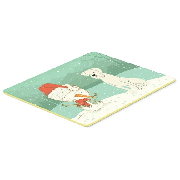 White Boxer and Snowman Christmas Kitchen or Bath Mat 24x36