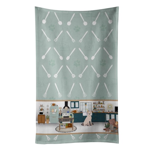 White Boxer in the Kitchen Kitchen Towel
