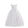thumbnail image 1 of White Boy Girl Formal Date Night Gowns Evening Birthday Dresses for Kids Girl Boy Sleeveless Boat Neck Floral Bow Tie Victorian Goddess Mesh Dresses Homecoming Dress Child 12 Years, 1 of 9