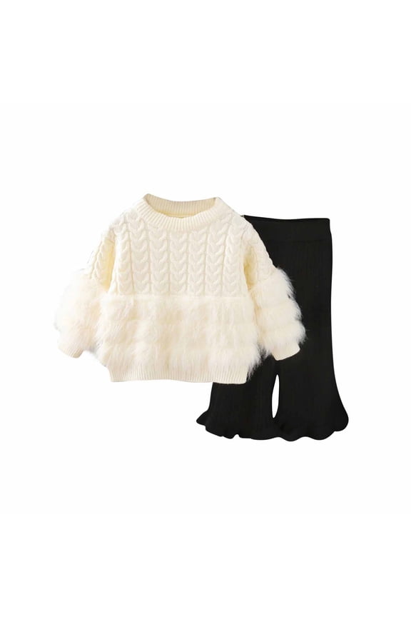 White Boy Girl Kids Girl Boy Crochet 2 Piece Knit Straight Leg Long Leg Top Tees Pants 2PC Sets for Child Sweater Matching Fall Winter Pants 2PC Sets 2025 Clothing Y2K 3 Years