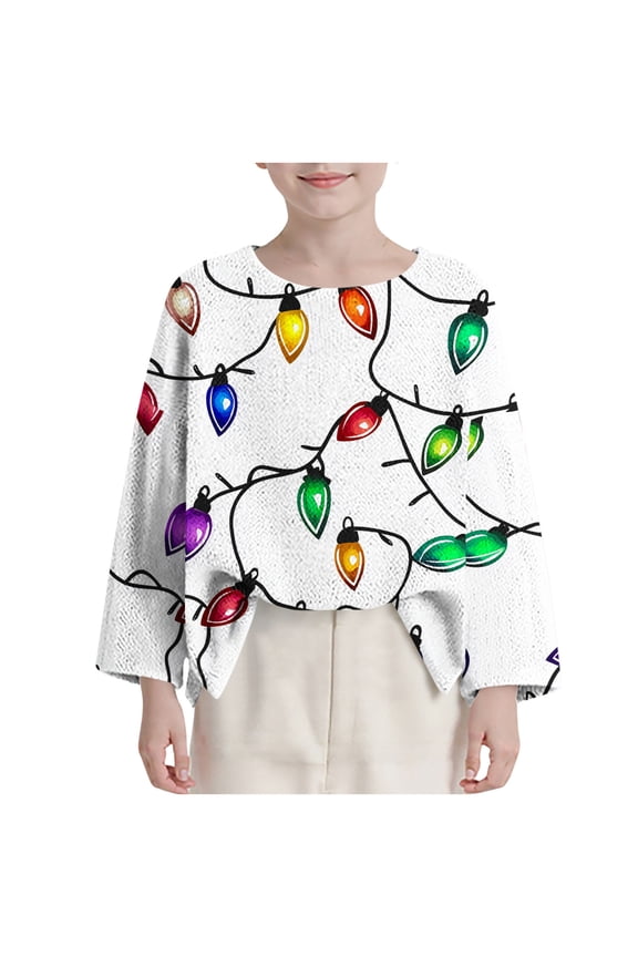 White Boy Girl Kids Girl Boy Print Loose Fit Crew Neck Outfits Sweatshirt for Child Long Sleeve Happy Festival Christmas Casual Crochet Knit Winter Fall Outfits 2025 Clothes 9 Years