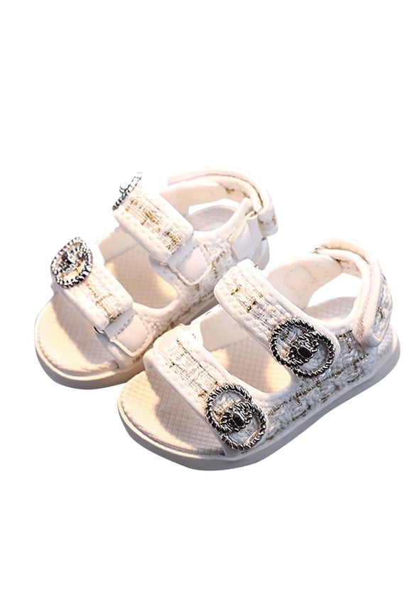 White Boys And Girls Toe Sandals With Suede Leather Soles And Breathable Upper, For Summer And Beach