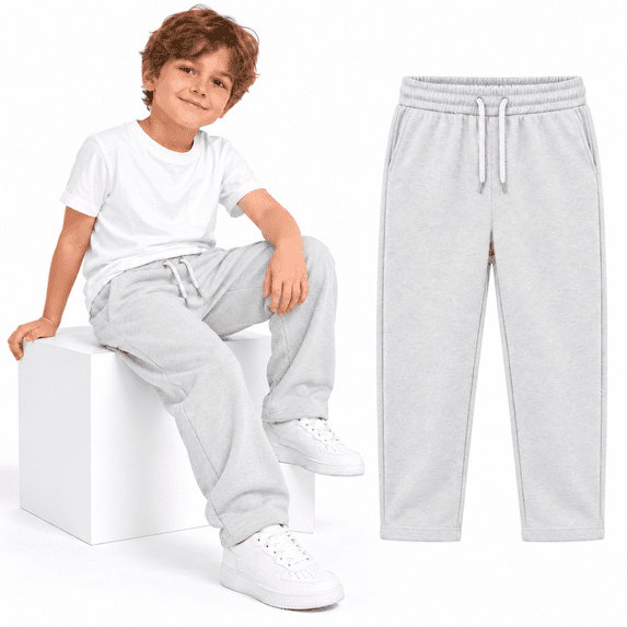 White Boys Sweatpants 4t, Drawstring Elastic Waist Kids Joggers with Pockets, Straight Leg Casual Sweat Pants for School Active Wear