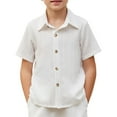 thumbnail image 1 of White Boys' Textured Fabric Button-Down Shirt, Short-Sleeved Beach Top for Ages 5-14, 1 of 5