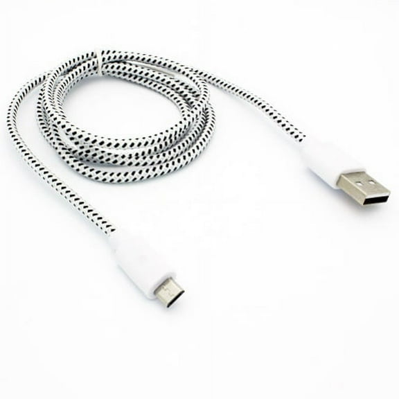 White Braided 6ft Long USB Cable Rapid Charger Sync Wire Durable Data Sync Cord Micro-USB 2G for Samsung Galaxy Kids Tab 3 7.0 Mega 2 Note 2 NotePRO 12.2 On5 Prevail LTE S4, S5 Active, Mini