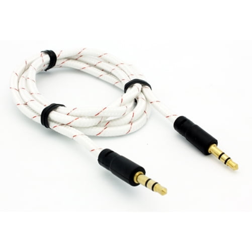 White Braided Aux Cable Car Stereo Wire Compatible With Dell Venue 8 Pro - Doro Doro 824 SmartEasy - Google Pixel XL - GreatCall Jitterbug Smart2 - HTC Google Nexus 9, Desire 626s 555 530, 10