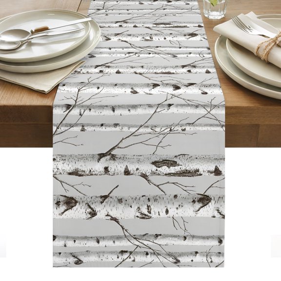 White Branch Table Runner Natural Tree Forest Country Mottled Trunk Plants Tablerunners 13 x 36 Inch, Table Decorations Tabletop Scarf for Summer Gathering Holiday Farmhouse Kitchen Dining Decor