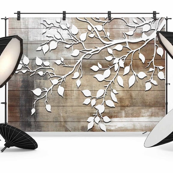 White Branches Backdrop for Photography, Fabric Photo Background Backdrop, Brown Beige Wooden Grain Photo Booth Background for Portrait Photoshoot Video Wedding Studio Decoration Banner 10x8ft