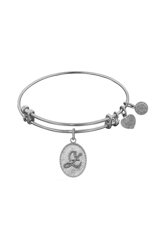 White Brass Initial Letter Bangle Bracelet, 7.25