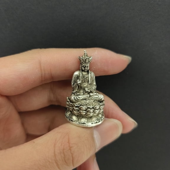 White Brass Ksitigarbha Buddha Statue Mini Pocket Copper Figurine Handmade Buddhist Altar Decor Ornament