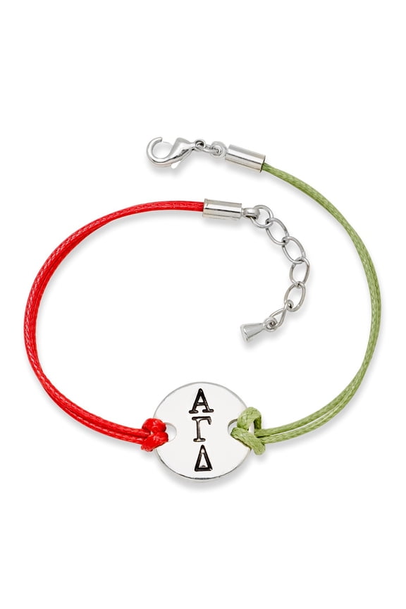 White Brass bracelet Greek Alpha Gamma Delta Sorority Circular Disc Red & Green