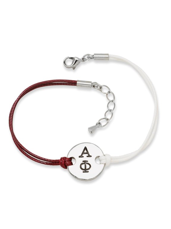 White Brass bracelet Greek Alpha Phi Aplha Circular Disc Maroon &