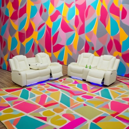 White Breathing Leather 2-Piece Living Room Recliner Sofa Set