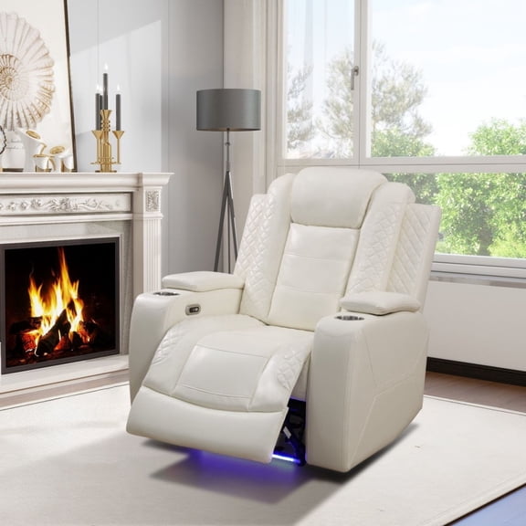 White Breathing Leather Living Room Recliner Chair