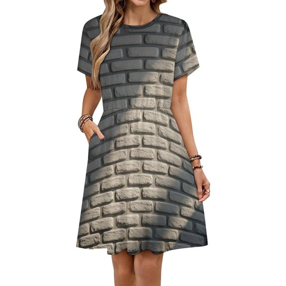 White Brick Stone Wall Sundress Short Sleeve Dress Summer Women Clothes Dress for Women Dresses