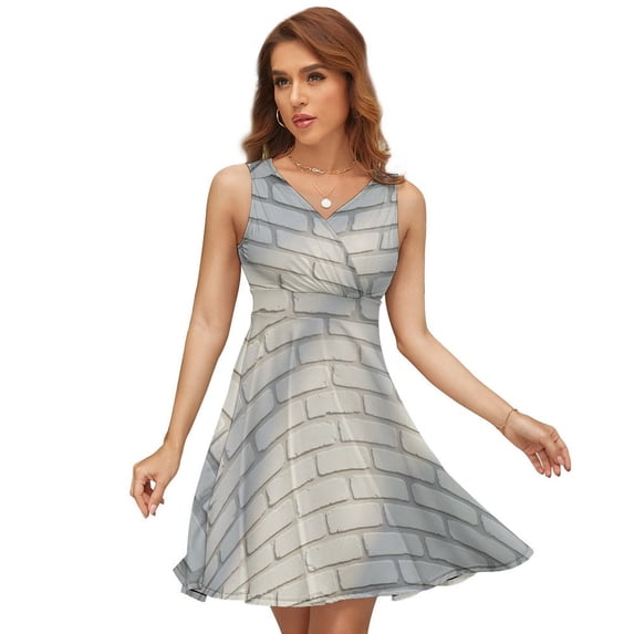 White Brick Stone Wall Sunlight Dress Summer Street Style Dresses Female Sleeveless Printed Sundress