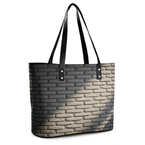 White Brick Stone Wall Woman Leather Handbags Large Tote Bag Fashion Portable Handbags With Zipper