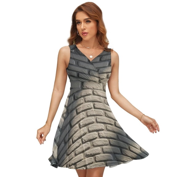 White Brick Stone Wall Women's Tank Dress V Neck Sleeveless Summer Sundress