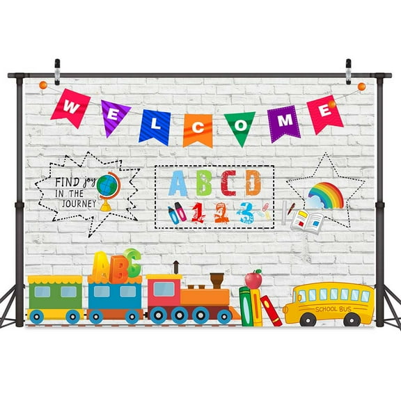 White Brick Wall Backdrop School Backdrop Term Begins Background Welcome School Greeting Banner Photograph Backdrop 6X4FT