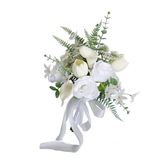 White Bridal Bouquets Wedding Bouquets with Ribbon for Bridal, Bridesmaids, Anniversary, Wedding Party Decorations
