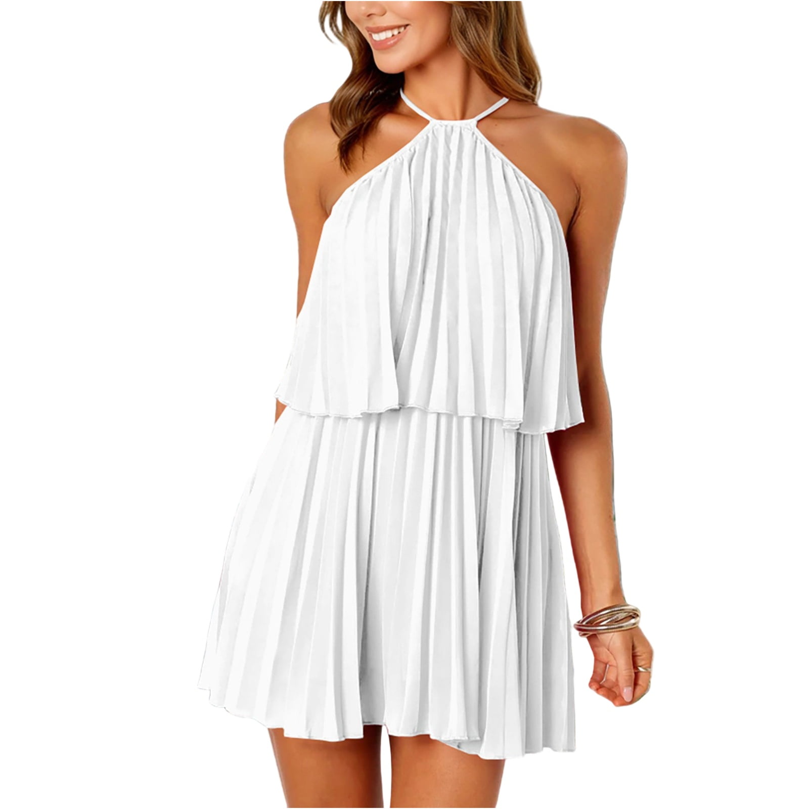 Pleated Suspender Holiday Mille Layer Dress