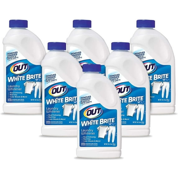 OUT White Brite Laundry Whitener, Removes Red Clay, Perfect for Cleaning White Baseball Pants, Sheets, Towels, Safer than Bleach, Cleaner, Brighter, Fresher Laundry, 1 Lb 12 Oz, Pack of 6 WB30N