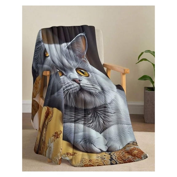 White British Shorthair Cat Print Flannel Blanket For Cozy Home Use