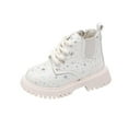 thumbnail image 1 of White British Style Short Tube Boots With Shiny Patent Leather Star Print, Front Lace-Up Ankle For Kids, Year-Round Footwear, Supportive Arch For Developing Feet, 1 of 9