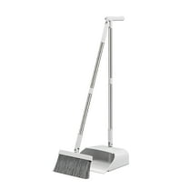 White Broom and Dustpan Set 58 Inch Commercial Broom and Dustpan Combo Set Heavy Duty Lobby Dust Pan Bulk for Lobby Office Home Indoor Outdoor Cleaning Supplies