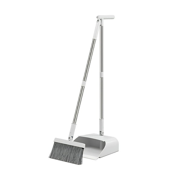 White Broom and Dustpan Set 58 Inch Commercial Broom and Dustpan Combo Set Heavy Duty Lobby Dust Pan Bulk for Lobby Office Home Indoor Outdoor Cleaning Supplies