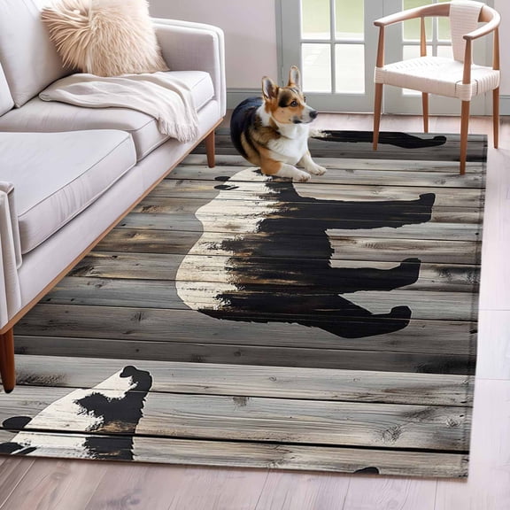 White Brown Bear Area Rug 4x6 Washable Rug Non Slip Retro Farmhouse Country Rustic Wood Grain Large Area Rug Indoor Floor Carpet for Entryway Bedroom Kitchen Living Room Home Office Dining Room