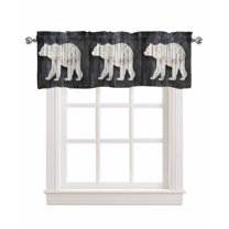White Brown Bear Kitchen Valances for Windows Farmhouse Linen Window Valance Curtain for Living Room Window Treatment Rustic Counrty Vintage Wood Grain Valance Rod Pocket Topper Drape, 54 x 18 Inch