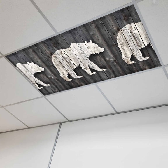 White Brown Bear Magnetic Fluorescent Light Covers for Ceiling Lights 2x4Ft,Farmhouse Country Rustic Wooden Grain Office Classroom Kitchen Drop Ceiling Light Covers Lighting Filters Shade Panel 1Pack
