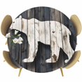 thumbnail image 1 of White Brown Bear Round Tablecloth 45-54 Inch Round Fitted Table Cloth with Elastic Edge, Retro Country Farmhouse Rustic Wood Grain Waterproof Table Cover Protector for Outdoor Picnic Party Dining, 1 of 6