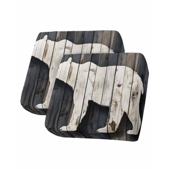 White Brown Bear Sofa Couch Cushion Covers Washable, Removable Stretchable Sectional Couch Covers, Retro Country Farmhouse Rustic Wood Grain Slipcovers for L & T Shape Sofa Protector S Size 2 pcs